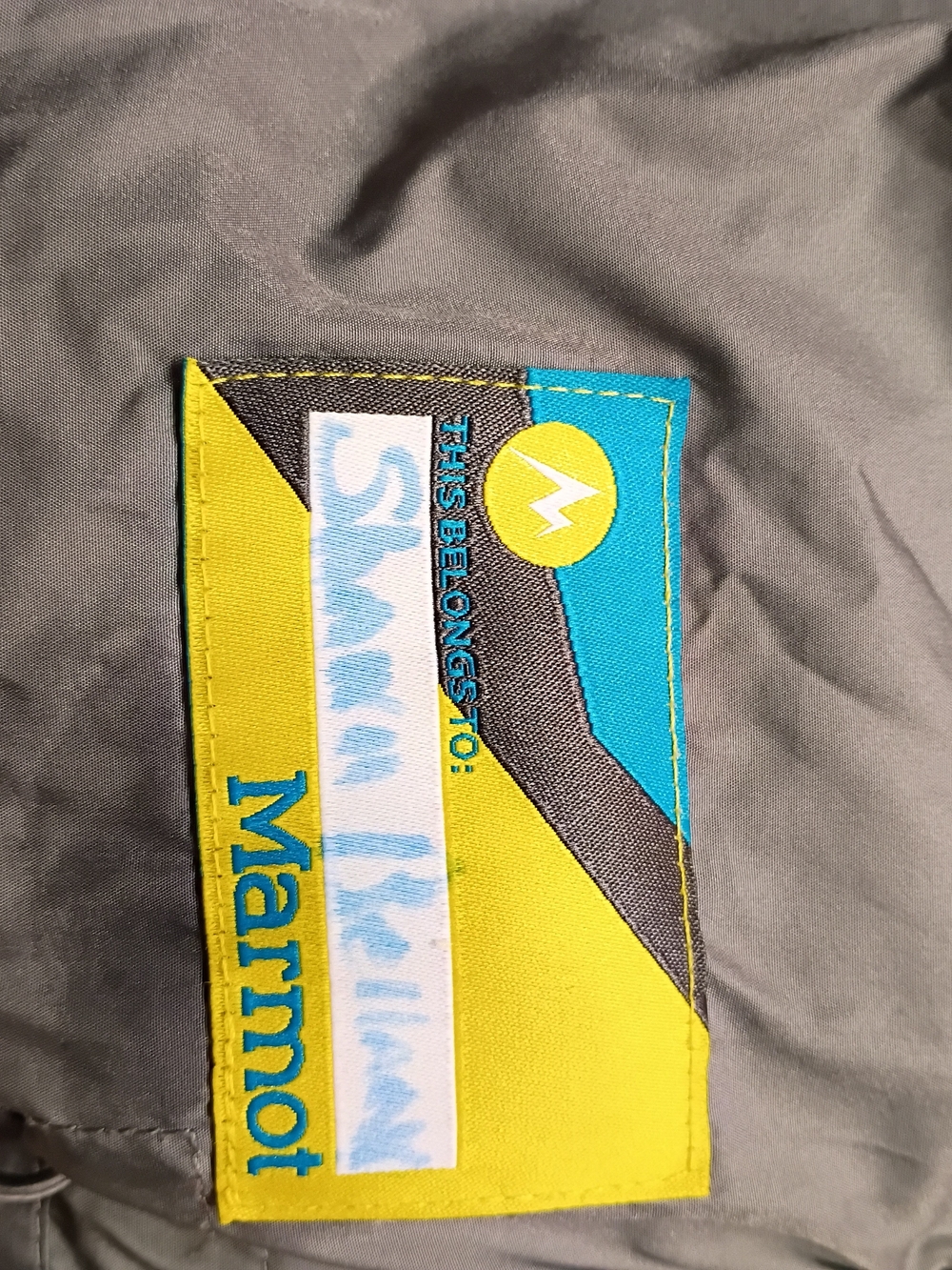 Marmot Gray Puffer Jacket with Yellow Trim 700 Down Fill - Picture 9 of 11